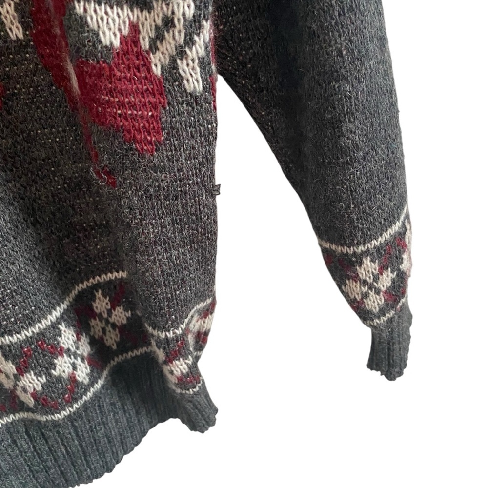 Vintage Made in Italy Gray Red White Floral Cardigan Wool Blend Knit Sweater S - Picture 6 of 7